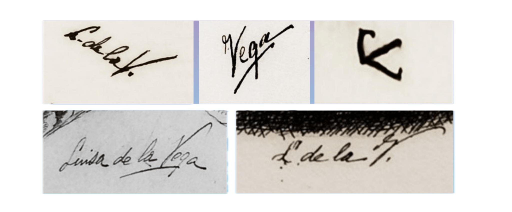 Firmas de las ilustraciones de Luisa de la Vega Weter. Fuente: Museo Nacional de Ciencias Naturales, CSIC.
